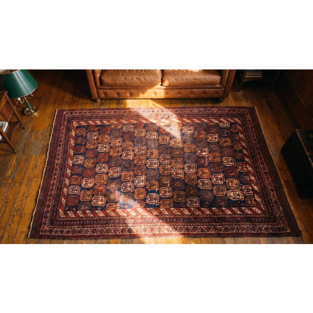 Navy Blue 1890s Blue Navy Geometric Paisley Hand Knotted Antique Persian Afshar Rug 4'6" X 6'3" Wool Carpet For Sale - Image 8 of 9