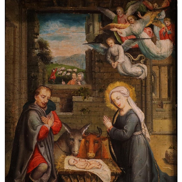 Baroque Follower of Gerard David, Nativity Scene, 1600, Oil Painting For Sale - Image 3 of 15