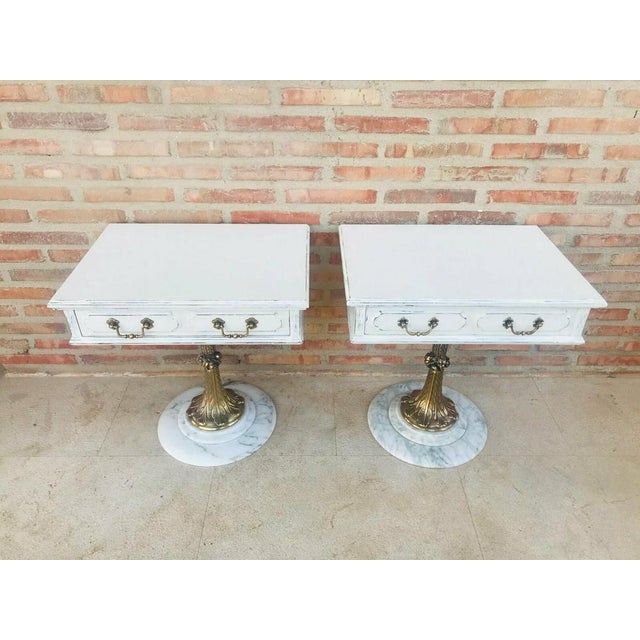 Neoclassical Side Tables with Drawers and Marble Bases, 1950, Set of 2 For Sale - Image 4 of 14