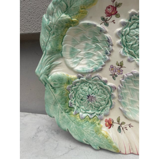 Longchamp 19th Century Rare Majolica Artichoke Platter Longchamp For Sale - Image 4 of 8