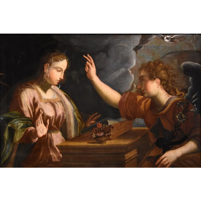 After Pieter De Witte, Annunciation with the Archangel Gabriel, 1600, Oil on Canvas, Framed For Sale - Image 9 of 13