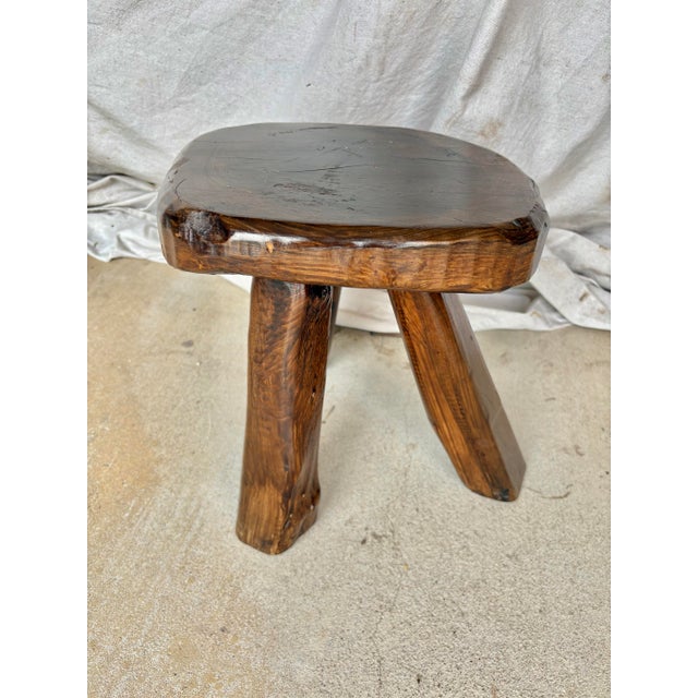 Brown Mid 20th Century French Walnut Brutalist Tripod Stool For Sale - Image 8 of 12