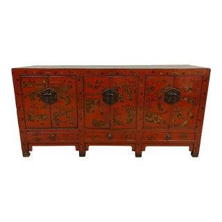 Antique Chinese Gilt Red Buffet Table, Sideboard For Sale