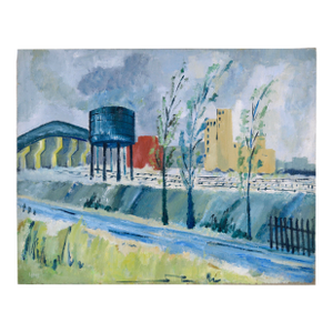 Industrial Landscape With Trees in Oil on Linen by Doris Lyons Hoover