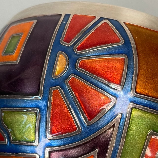 Vintage Late 20th Century Miguel Pineda Champleve Enamel Colorful Geometric Vase For Sale - Image 11 of 13