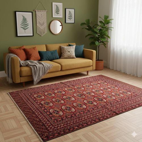 Bukhara wool rug, extra-fine knot, hand-made. Good condition. This piece is attributed to the mentioned designer/maker. It...