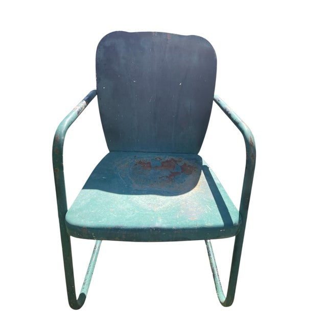 Vintage Metal Mid Century Outdoor Chairs ~ Set of 2 For Sale - Image 4 of 8