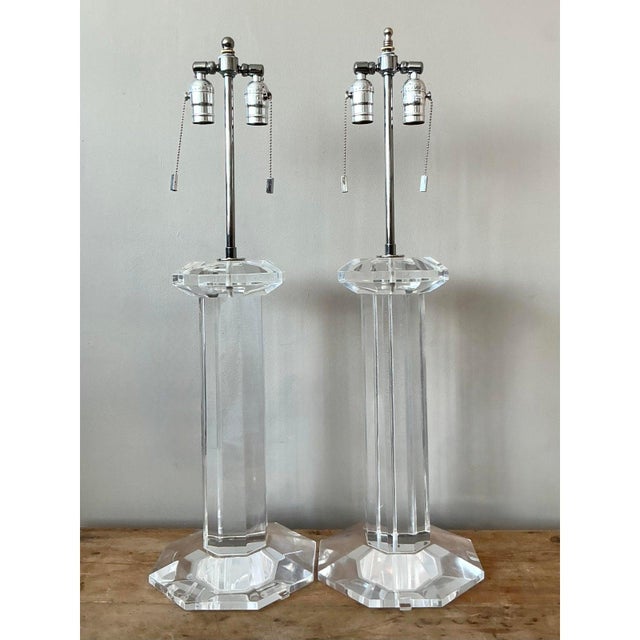 Vintage Regency Lucite Column Lamps - A Pair For Sale - Image 10 of 10