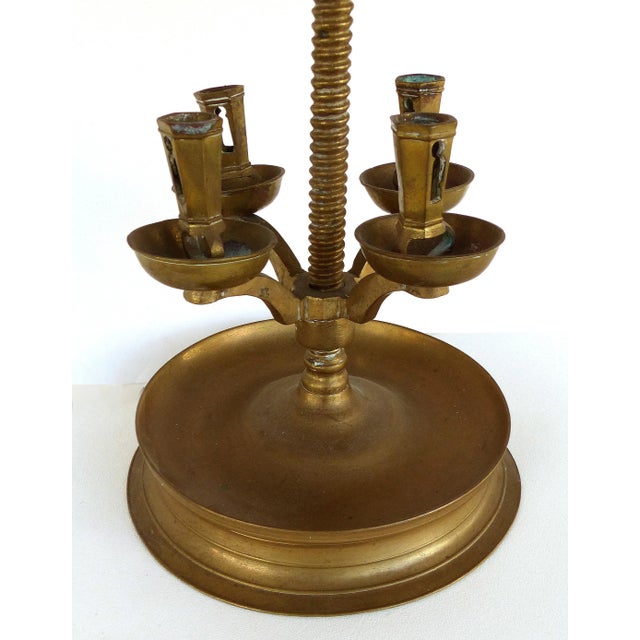Brass 19th Century Candelabra Mounted as a Table Lamp, Including a String Shade For Sale In Miami - Image 6 of 12