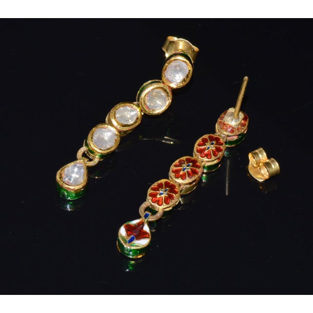 Gold Estate 22k 18k Solid Gold 1.8cts Diamond Enamel Earrings, A Pair For Sale - Image 8 of 10