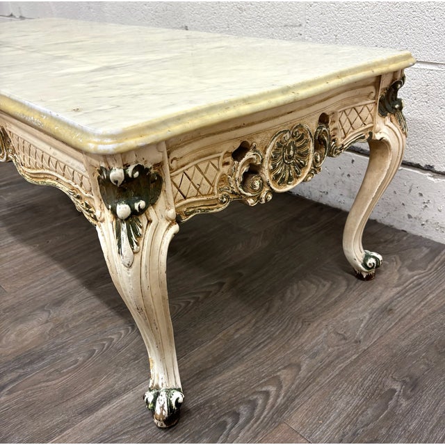 Vintage Italian Rococo Revival Marble Top Coffee Table For Sale - Image 9 of 11