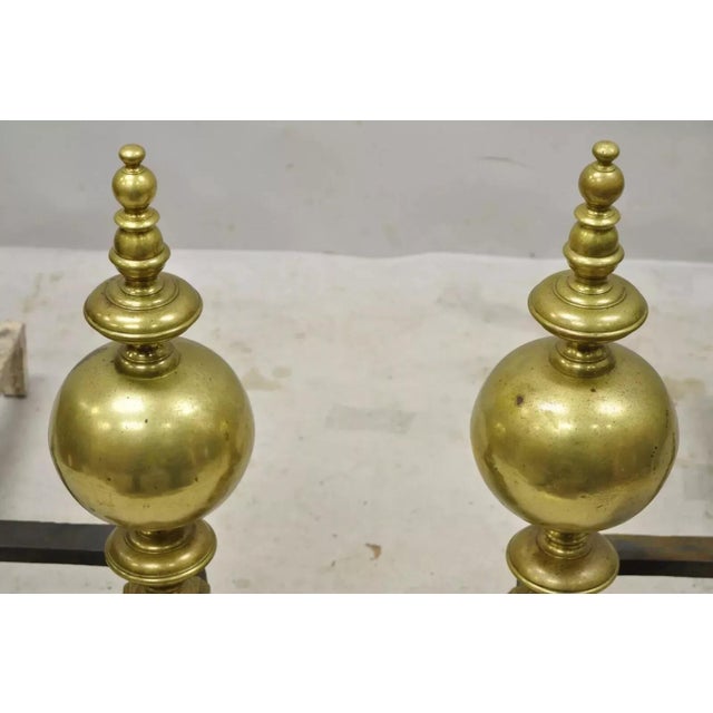 Early 20th Century Vintage Beethoven Face French Rococo Brass Cannonball Fireplace Andirons - Pair For Sale - Image 5 of 12
