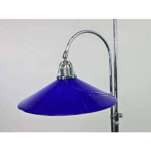 Glass Vintage Adjustable Chrome Floor Lamp with Cobalt Blue Glass Shade, 1950s For Sale - Image 7 of 12