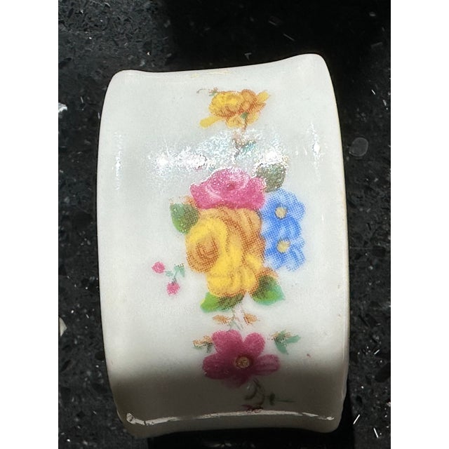 1960s Porcelain Hand Painted Flotal Napkin Rings Set of 4 For Sale - Image 4 of 4