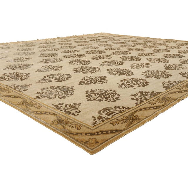 79526 Vintage Tibetan Rug, 10'07 x 12'02. The Gilded Silence: A Vintage Tibetan Masterpiece of Timeless Elegance This...