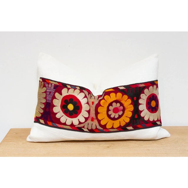 Persian Freesia Antique Uzbek Suzani Linen Pillow For Sale - Image 3 of 7