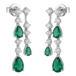 18k Gold Diamond 0.30ct Emerald Stud Earrings, New Creation For Sale