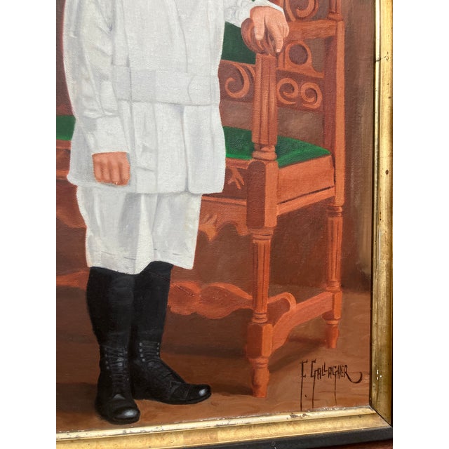 I 970’s Original Folk Art Child “First Communion” Painting Antique Frame Signed For Sale - Image 4 of 5