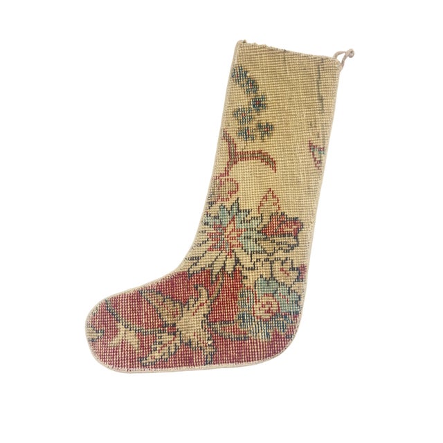 Textile Vintage Turkish Kilim Christmas Stocking With Red Star Motif, Cream Wool, 11.8 X 17.7 in – Handwoven One of a Kind Decor For Sale - Image 7 of 7