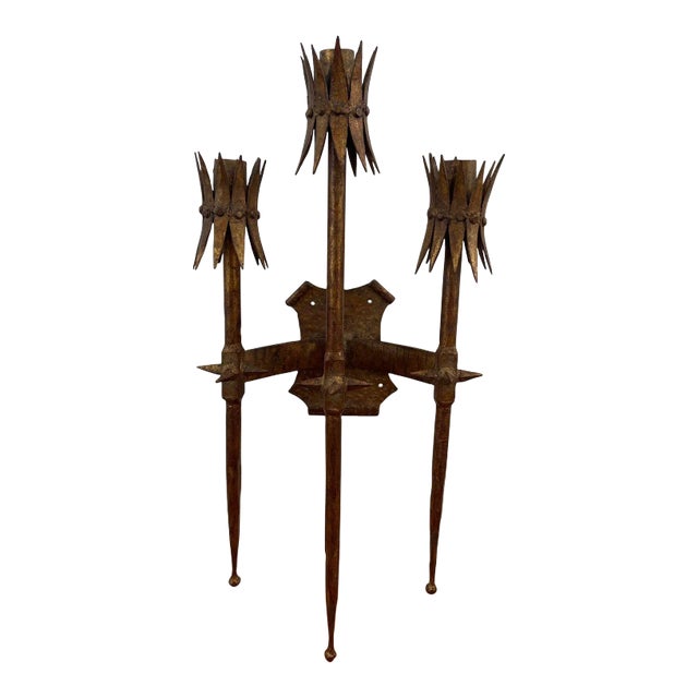 Vintage Brutalist Style Gilt Wall Sconce Candle Holder For Sale