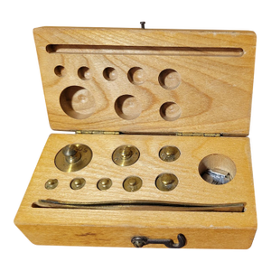 Antique Set of Brass Jewelers Weights in Wooden Case