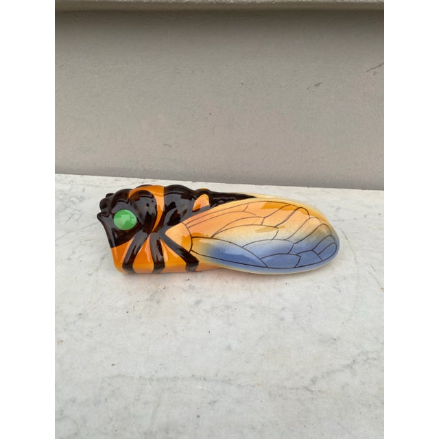 French Country Large French Majolica Cicada Wall Pocket Circa 1950 For Sale - Image 3 of 4