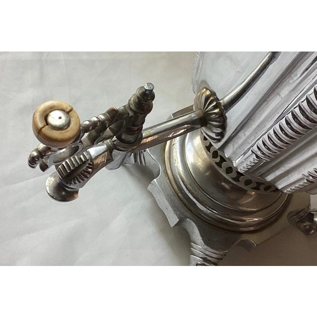 Rustic European Antique Batachev of Tula Samovar | 1908 Dated | Silver-Tone Conical Form | Stamped | 21” Tall For Sale - Image 3 of 11