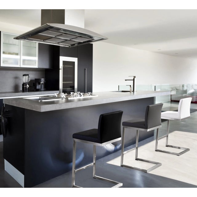 Parma Light Grey Vegan Leather & Steel Counter Stools - Set of 2 For Sale - Image 9 of 11