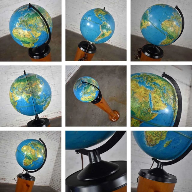 Mid-Century Modern World Globe Repogle World Horizon Series Lighted on Custom Pine Stand For Sale - Image 11 of 13
