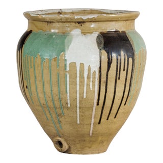 Large Antique Japanese Drip-Glazed Stoneware Jar with Multicolor Runs For Sale