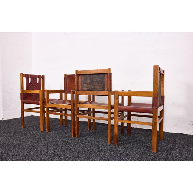 Vintage Safari Style Leather Armchairs, 1970s, Set of 4 For Sale - Image 4 of 17