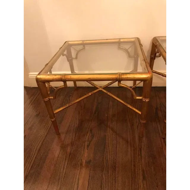 Hollywood Regency Gold Gilt Faux Bamboo Tables - a Pair For Sale In New York - Image 6 of 11