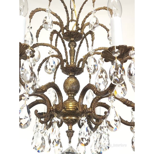 Antique 8 Arm Sensational Dark Patina Brass Cut Lead Glass Crystal Chandelier For Sale - Image 9 of 12