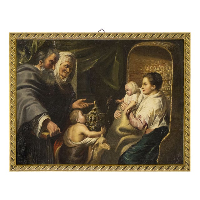 Jacob Jordaens, Madonna with Child, Anna, Joachim and Infant Saint John, 1800s, Oil Painting on Copper, Framed For Sale
