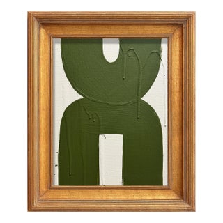 Ron Giusti Mini Artifact Kokeshi Doll Head Cream Forest Acrylic Painting For Sale
