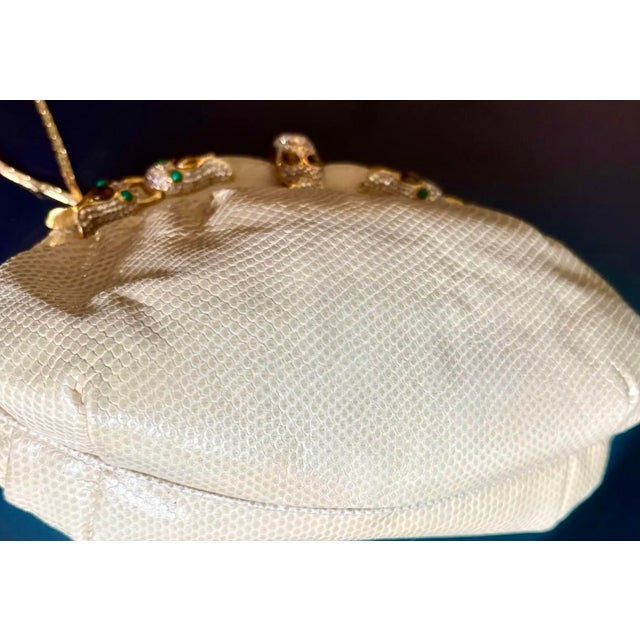 Judith Leiber Style Crystalized Serpent Ivory Snakeskin Clutch For Sale - Image 10 of 10