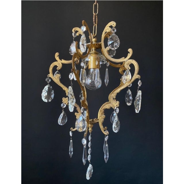 Gold Antique Chandelier with Crystals, 1960s For Sale - Image 8 of 8