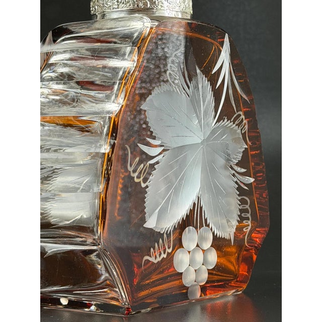 Art Deco Amber Crystal Decanter with Silver Mount, 1930s For Sale - Image 10 of 14
