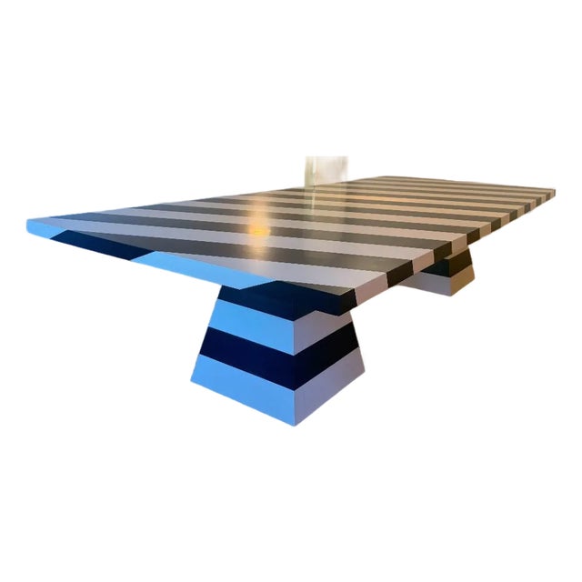 Contemporary Custom Stained Wood Dining Table in Natural & Black Contrast Stripes For Sale