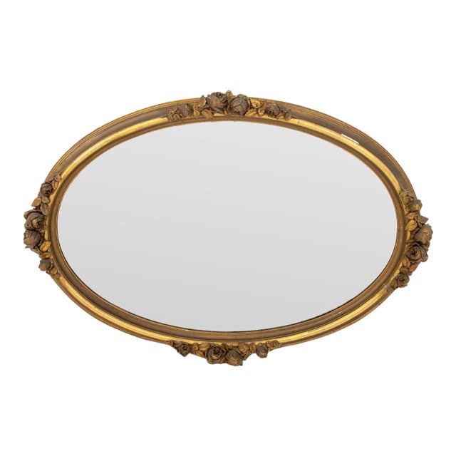 Early 20th Century Gilded Age Gilt Composition Oval Beveled Mirror For Sale