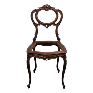 19th Century Balloon Back Deconstructed Caning Parlor Chair Frame Needs Restoration Needs Upholstery For Sale