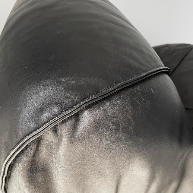 Set of Space Age French Black Leather Armchair Ottoman from Airborne, 1970s For Sale - Image 12 of 18