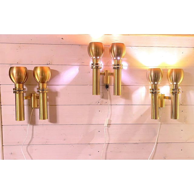 Set of Three Large Scandinavian Brass Wall Lights, Mid-Century For Sale - Image 6 of 10