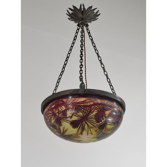 1920s French Art Deco Pendant Light by Galle - 1925 Cameo Gallé Chandelier France For Sale - Image 5 of 15