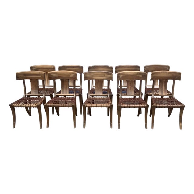 Klismos Style Solid Walnut Dining Chairs -Set of 10 For Sale