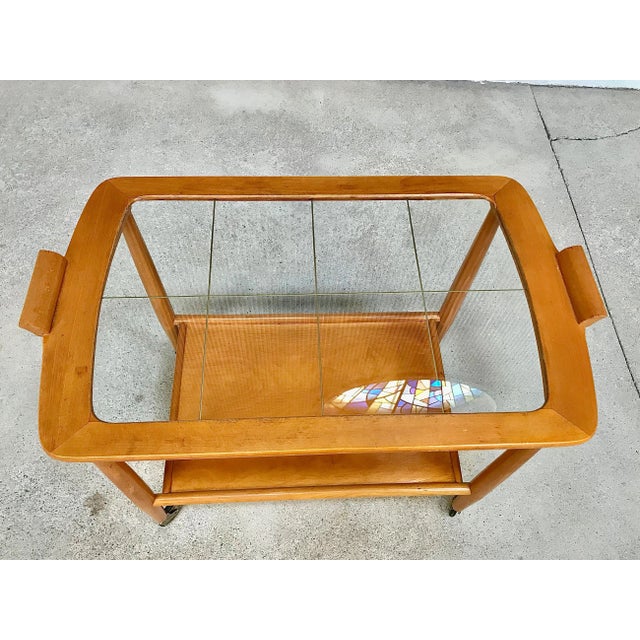 German Beech Glass & Brass Serving Trolley, 1950s For Sale - Image 15 of 18
