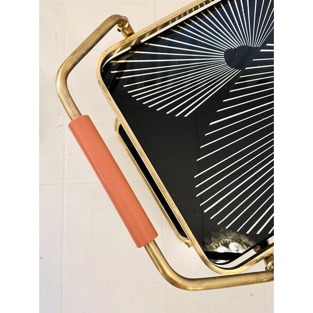 Art Deco Brass and Black Glass Serving Bar Trolley, 1950s For Sale - Image 10 of 18