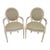 Ethan Allen Louis XVI French Striped Style Oval Back Armchairs in Distressed White Finish For Sale