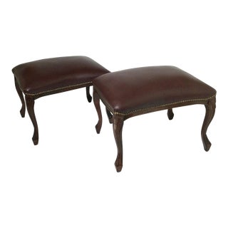 Late 20th Century Walnut & Leather Benches - A Pair For Sale