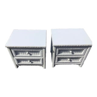 1980s Vintage Mid Century Henry Link Wicker & Rattan Nightstands - a Pair For Sale